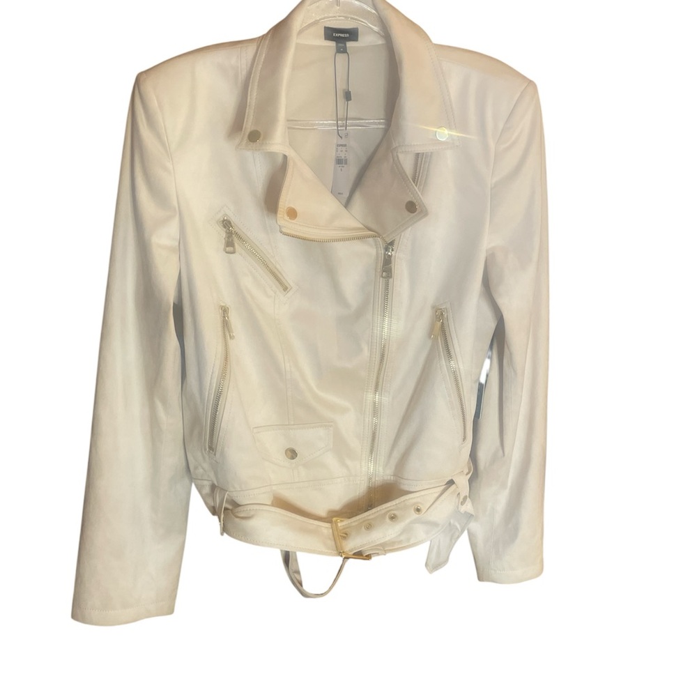 Express NWT Faux Suede Cream Moto XL Jacket - Picture 2 of 10